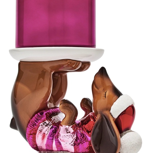 Bath & Body Works Pink Candle Holder with Brown Dog Design - Picture 1 of 1